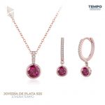 Conjunto de Plata 925 – Aritos y Collar – CIRCULO CON BAÑO ROSA – COP88