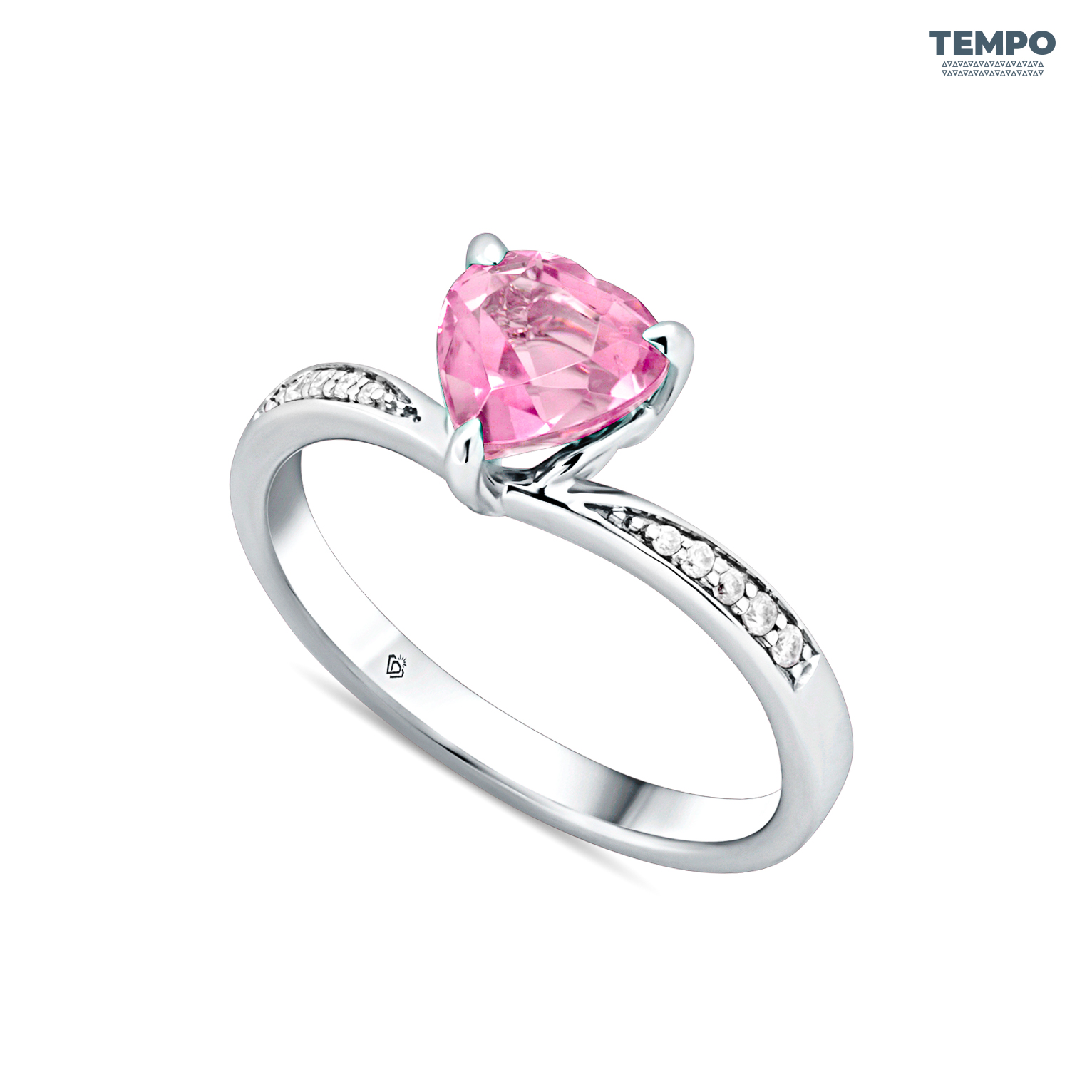 Stacked from 25 images. Method=B (R=8,S=4) Anillo Promesa Corazón Rosé – Oro blanco con corindón de laboratorio rosa – APG3 - Imagen 1