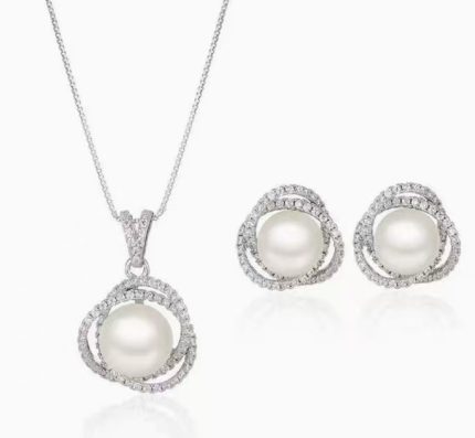 Conjunto de Plata 925 – Aritos y Collar – PERLA  – COP94
